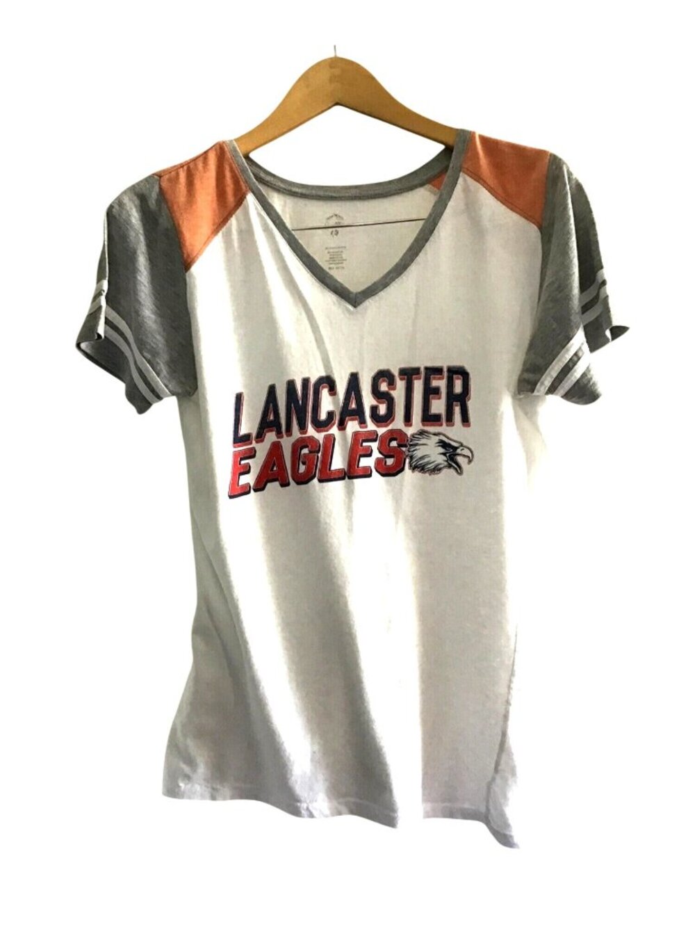 Lancaster Eagles Women's V-Neck T-Shirt Short Sleeves & Color Block Design Small